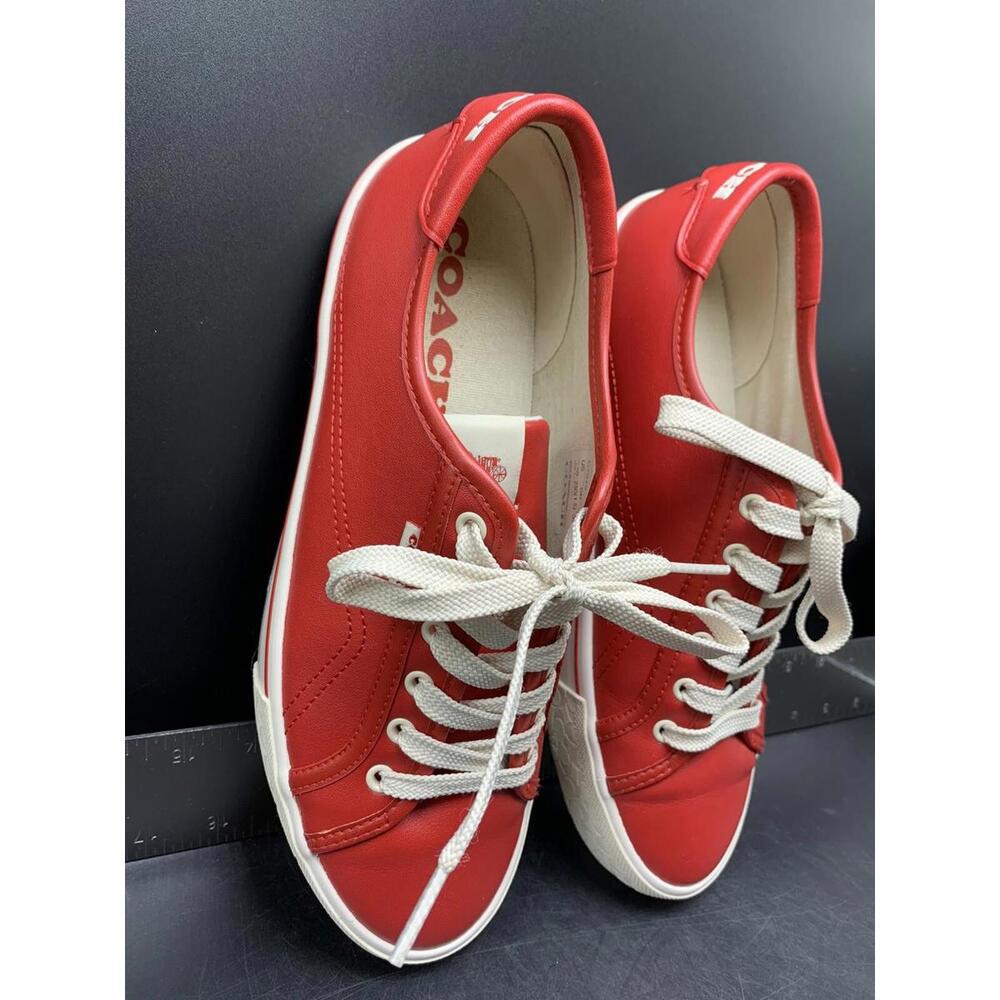 Red Coach Shoes Women's Lowline Leather Low Top Sneaker Size 8.5 B Red White - Picture 4 of 15